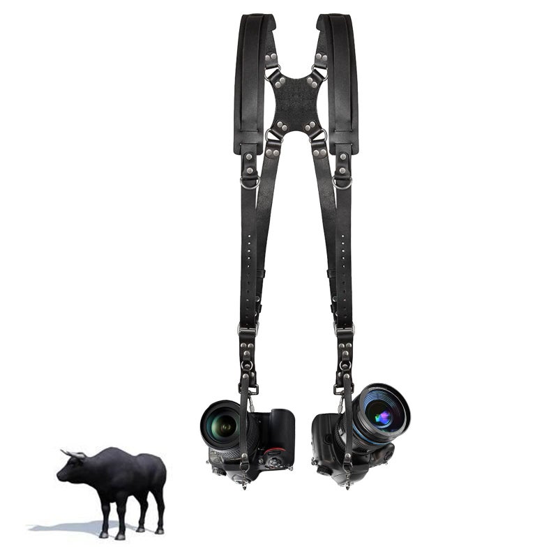 Kasla Camera Strap Camera Straps for Photographers Leather Dual Camera Strap for Two Two DSLR/SLR Cameras (Black) - Image 1
